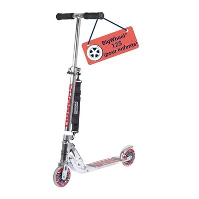 HUDORA BigWheel Scooter 125 - Trottinette en aluminium sûre et de haute qualité pour enfants - Réglable en hauteur pour jusqu'à 100kg - Trottinette pliable stable avec sangle de transport