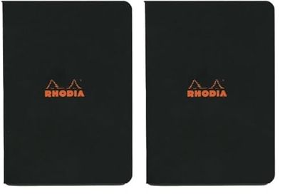 Rhodia 119183C - Black Piqué Notebook - A5 - Small Squares - 96 pages - White Clairefontaine Paper 80 g/m - Soft, resistant and waterproof coated card cover - Classic (Pack of 2)
