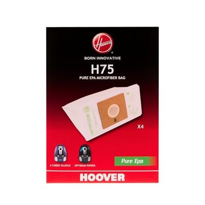 HOOVER H75 Sacs pour Aspirateurs Hoover - Compatibles avec les Aspirateurs Thunder Space, A Cube Silence et Optimum Power- Sacs d'Origine - en Microfibre - Pure EPA - Anti-Odeur - Lot de 4 Pièces