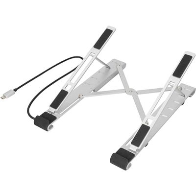 DIGITUS notebookstandaard met geïntegreerde USB-C hub - voor 10-17" laptops - verstelbare kantelhoek - 4x USB-A 3.2 Gen1 poorten - 1x USB-C 3.2 Gen1 poort - 5 Gbit/s - Power Delivery 3.0 - zilver