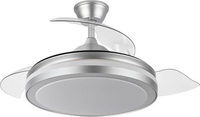 Esparta DC-ventilator, 72 W, elegant zilver, 6120 lumen en een hoek van 110 graden, drie vleugels, instelbare kleurtemperatuur (3000 K, 4000 K, 6000 K), afstandsbediening en geïntegreerd geheugen.