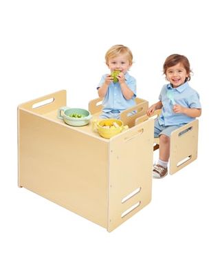 VEVOR Ensemble Table et Chaises pour Diversification Autonome Enfants, Mobilier pour DME en Bois, Table de d'Activités pour Enfants avec 2 Chaises, Hauteur Réglable, pour Dessiner Lire Manger