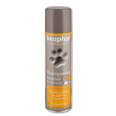 BEAPHAR – Shampoing Mousse sans Rinçage À L'Aloe Vera pour Chien Et Chat – Nettoie, Nourrit, Protège Et Parfume Le Poil Aux Agrumes – Pratique Et Facile À Utiliser – Flacon 250 ML