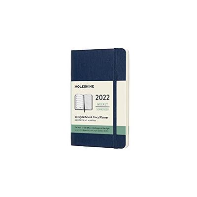 Moleskine Weekplanner 2022, 12 maanden weekkalender, weekplanner en notitieboek, zachte omslag, formaat pocket, 9 x 14 cm, kleur saffier, 144 pagina's,Blauw