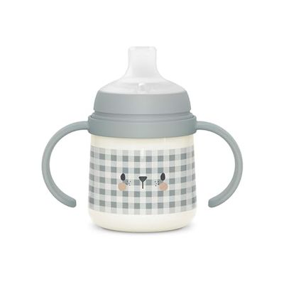 Suavinex, Babybeker met handgrepen, gloed in het zwart, met lekvrije siliconen drinktuit, met anti-koliek ventiel, voor baby's + 6 maanden, ideaal voor nacht, 150 ml, blauw