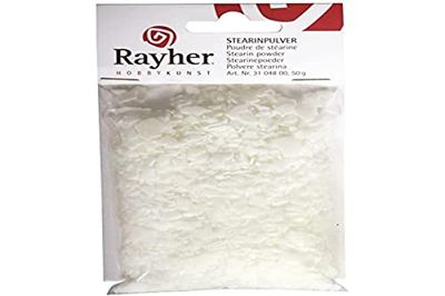 Rayher Stéarine, blanc, 1 pce., poudre 50g, point de fusion 56°C, produit naturel, arts créatifs, cire, bougie-3104800