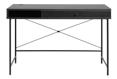FJORDFORM Escritorio con 1 cajón y Estante, 120 x 76 x 60 cm, pequeño Escritorio para Ordenador, Mesa de Oficina, para Estudio, Dormitorio, Estructura de Metal, Agujero para Cables