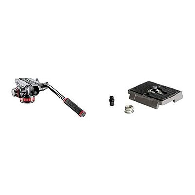 Manfrotto Testa Video con Base Piatta e Leva Fissa, Testa Video per Videocamere Compatte e Telecamere DSLR & 200PL Piastra Rapida in Alluminio, da 1/4" a 3/8"