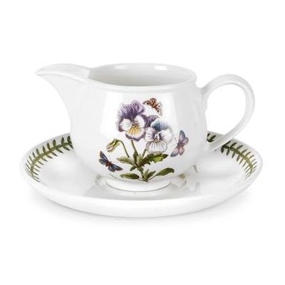 Portmeirion BG08535 Botanic Garden-1 pt. Gravy Boat and Stand (Romantic Shape), Ceramic, White