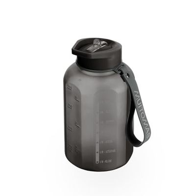 Muitomas, Borraccia Sportiva con Laccio in Silicone Anti-Scivolo, con Grafica Motivazionale, Capacità di 1,2 L, Colore Nero