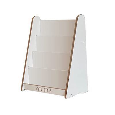 mumy easyTALL Librería Infantil Montessori Independiente Estructura Triangular Antideslizante con 4 estantes Expositor Frontal | diseñada y Fabricada en Italia con Materiales sostenibles (Blanco)