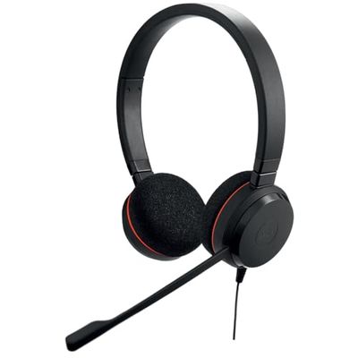 Jabra Evolve 20 Stereo Headset – Microsoft-gecertificeerde hoofdtelefoon voor VoIP-softphone met passieve ruisonderdrukking – USB-C/A – Zwart