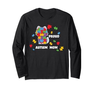 Pride Autism Awareness Women - Rompecabezas orgulloso de autismo para mamá y gato Manga Larga