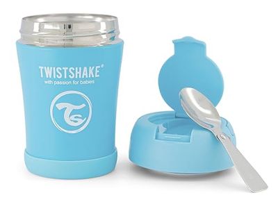 Twistshake Thermal Food Container for Babies and Children - 350ml | Stainless Steel Food Thermos | Keeps Food/Liquid Hot or Cold for 12 Hours | Leak Resistant | Easy Clean | Pastel Blue