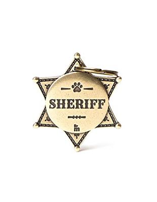 My Family Anpassad ID-skylt för hund Made in Italy, Sheriff, Gratis graverad hund namnskylt, Engelsk mässing, Bronx Collection
