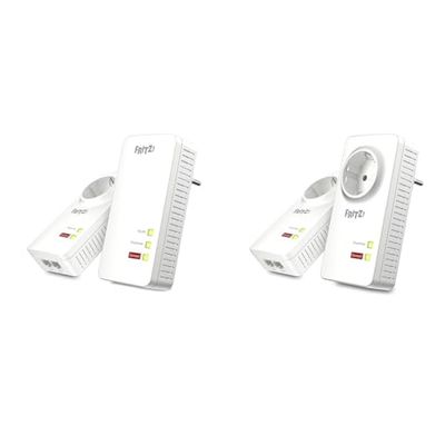 AVM FRITZ!Powerline 1260E Wi-Fi Set International (1.200 Mbit/s) & AVM Fritz!Powerline 1220E Set (1,200 MBit/S, 2x Gigabit-LAN Per Adapter, Duitstalige Versie) Wit