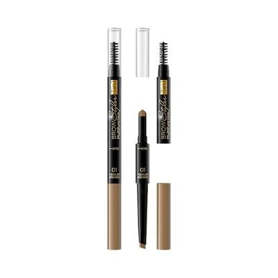 Eveline Cosmetics Brow Styler 3-in-1 Matita per Sopracciglia con Spugna e Pennello - No. 01 Marrone Medio | Kit Compatto per lo Styling delle Sopracciglia in 3 Fasi
