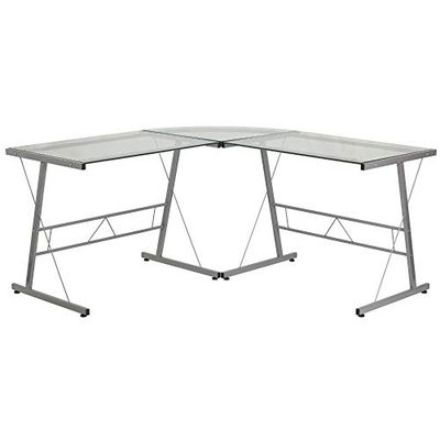 Flash Furniture Mesa de canto em forma de L, 212 cm, para computador, para casa ou escritório, para jogos, economiza espaço, fácil de montar, transparente/prata, 1 unidade