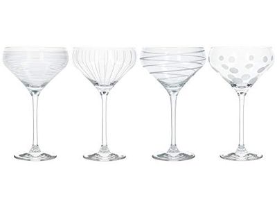 Mikasa Cheers Champagne Schotels, Crystal Retro Champagne Glazen, Zilver Design, 400ml, Set van 4