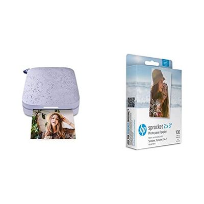 HP Ensemble de démarrage pour imprimante Photo instantanée Portable Sprocket 2 x 3 & 2x3 Papier Photo Zink de qualité supérieure (100 Feuilles) Compatible avec l'imprimante Photo Portable Sprocket