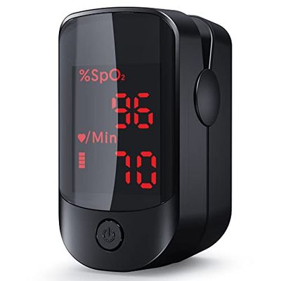 Generic RO-4001 Oxímetro de pulso portátil, monitor de saturación de oxígeno y frecuencia cardíaca con pantalla OLED bidireccional (incluye baterías y cordón)