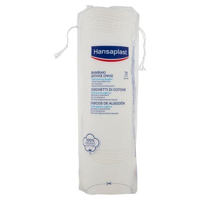 Hansaplast Dubbelzijdige wattenpads, 100% biologisch katoen, zachte pads om make-up af te maken, dermatologisch getest, zachte multifunctionele pads, 70 stuks