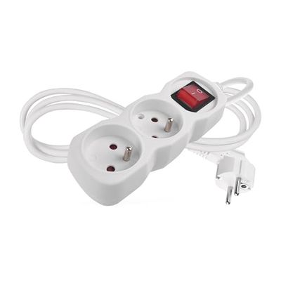 EMOS - Multiprise 2X 1,4m avec Interrupteur - 2 Prises French tournées à 45° - 250 V, 16 A, 3680 W - H05VV-F3G 1,0 mm2 - Protection Accrue Contre Les Contacts accidentels - pour l'intérieur - Blanc