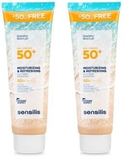Sensilis - Gel Crema SPF50+, Fotoprotector Fluido, Refrescante e Hidratante, con Hierba Santa y Vitamina E, Protección UVB y UVA, para Todo Tipo de Pieles, Ocean Respect - 250 ml (Paquete de 2)