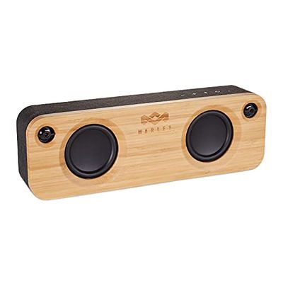 Marley Get Together Altifalante portátil com Bluetooth, altifalante sem fios com entrada auxiliar, USB, Woofers, materiais sustentáveis, bambu, tecido REWIND, alumínio reciclado, preto