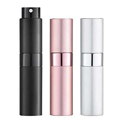 Toureal 8 ml parfym, spridare, tom (3 stycken) minibubbelflaska, parfymbehållare, parfymsprejspray, påfyllningsbar (silver, rosa, svart)