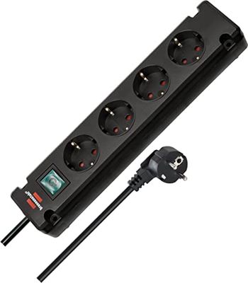 Brennenstuhl Bremounta extensão de tomadas com 4 tomadas de corrente para instalação e fixação (cabo de 1,5 m, montável, com interruptor) preto