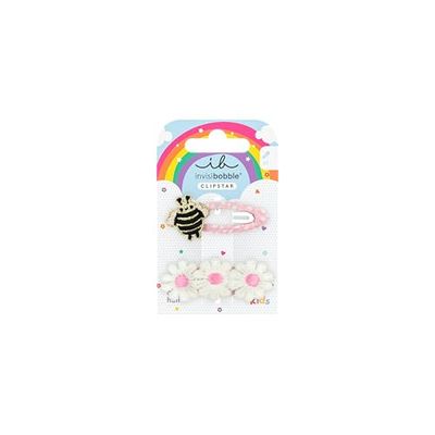 invisibobble SNAP CLIP KIDS Happy Spring Bee (2 pièces) – Barrettes enfants avec abeille & fleur – Pour filles & garçons – Tenue douce pour cheveux fins