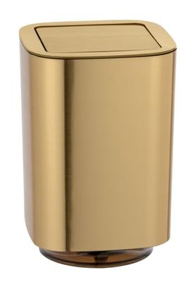 WENKO Petite Poubelle Salle de Bain, Poubelle à Couvercle, 5.5L, Aurion, Doré, Surface Brillante, 17,2 x 25,5 x 17,2 cm