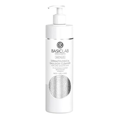 BasicLab Dermocosmetics Rengöringsemulsion för mycket känslig hud | 300 ml | För kvinnor och män, Dermatologisk rengöringsemulsion, inte irriterande, inte uttorkning