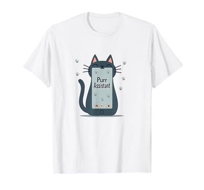 Asistente de ronroneo: Lindo diseño de teléfono Inteligente de Gato para Amantes de Las Camiseta, Hombre, Blanco, S