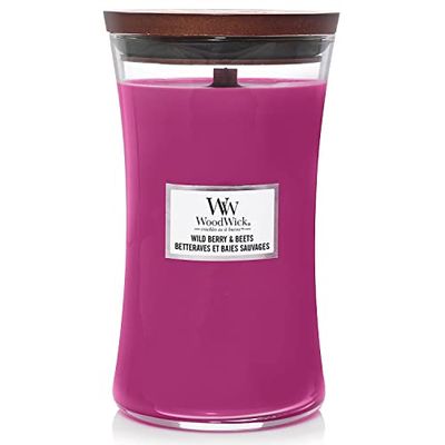 Woodwick candela grande profumata con stoppino scoppiettante/Wild Berry & Beets/Durata Fino a 130 Ore