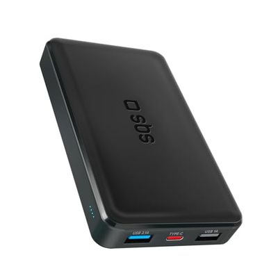 SBS Powerbank 10K Slim, 10 000 Mah, Charge Rapide, Charge Intelligente (IC), LED d'État, 1 X USB-C, 2 X USB-A, Chargeur pour iPhone, iPad, Airpods, Samsung, Tablette, Smartphone, Noir