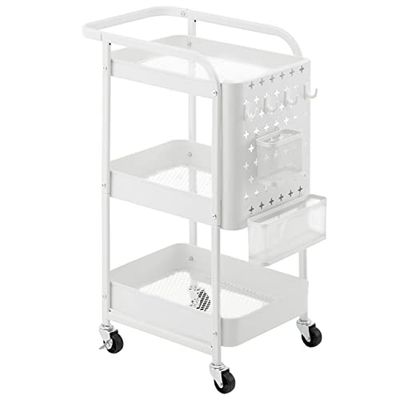 Marchio Amazon - Movian Carrello portavivande con cestini e ganci, 3 ripiani, bianco