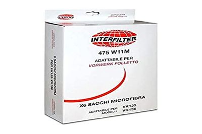 INTERFILTER 35600866 Vacuum Cleaner Bags for Vorwerk Kobold VK135 VK136, Made of Paper, Odour-Free, Extra Large, Pack of 6