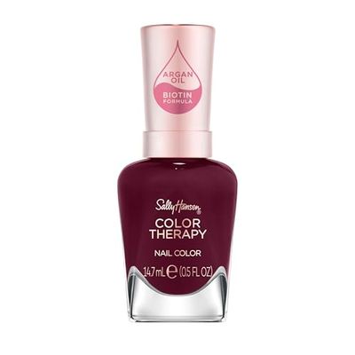 Sally Hansen Colour Therapy Nail Polish, 372 Rise and Wine, Strengthen and Nourish Nails, Infused with Biotin and Argan Oil, 3-in-1 Formula, High-Shine Finish, Salon Quality Results, 14.7ml