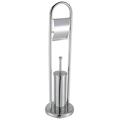 Bath Vida Piaçaba de casa de banho e suporte para papel de base redonda, aço inoxidável / metal