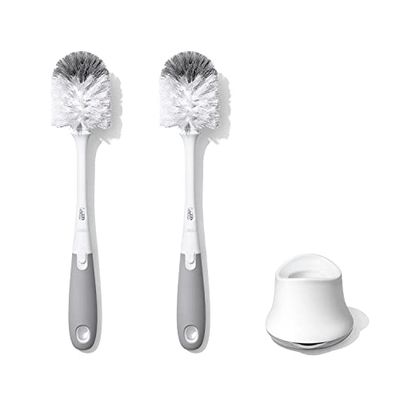 OXO Tot flaskborste med nippelrengöring och stativ – grå, 2-pack