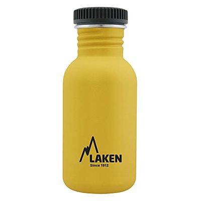 LAKEN Botella de Agua de Acero Inoxidable (0,50L - Amarillo) con Tapón Basic - Para Niños y Adultos/Para Gimnasio y Deportes - Reutilizable y Reciclable