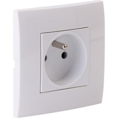 Prise encastrée Schuko + plaque de finition Kalya - Blanc - Zenitech