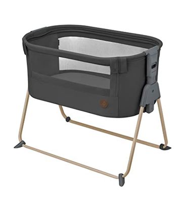 Maxi-Cosi Tori 2-i-1 co-sleeper, sängkant, 0-6 månader, 0-9 kg, ultrakompakt vikning, lätt, 5 höjdpositioner, bärbar med-sovsäck med andningsbart nät, resesäng, bortom grafit