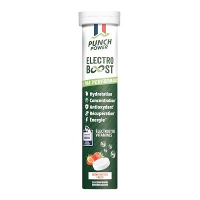 ELECTROLYTES HYDRATATION - Electrolyte Punch Power - SANS SUCRE - Fabriqué en FRANCE- Vitamines, Minéraux, Magnesium - Pastille Hydratation Sport - 20 Pastilles Effervescentes Hydratation Fraise