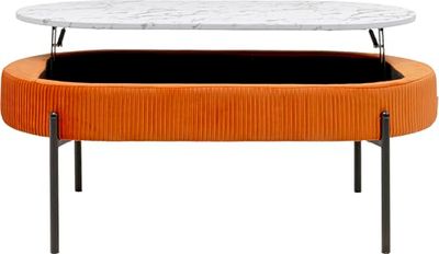 Kare Design Salontafel Ballabile, oranje/wit, met extra opslag, corduroy overtrek, marmerlook, woonkamertafel, koffietafel, rechthoekig, stalen frame, 46 x 114 x 60 cm (h x b x d)