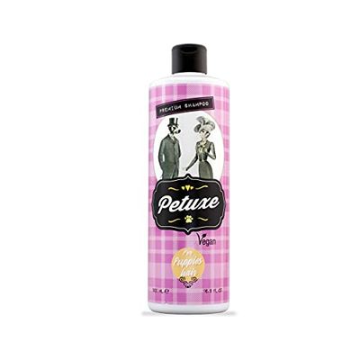 Petuxe Cosmetics Champú Vegano para Mascotas, Cachorros/Puppies, Desarrollado para el Cuidado Que merecen los Primeros baños de Cachorros y mininos, 91% de Ingredientes de Origen Natural. (500 ml)