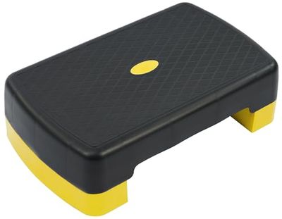 Fitvids Plataforma de entrenamiento aeróbico de 18 pulgadas con 2 elevadores, plataforma ligera y portátil, altura ajustable de 3.2 pulgadas y 5.5 pulgadas para gimnasio en casa, negro y amarillo