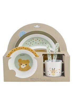 Sterntaler Set de vaisselle girafe et lion – Assiette, bol, couverts et gobelets antidérapants – En matériau robuste de qualité alimentaire – Pour bébés et tout-petits – Coffret cadeau, vert pâle